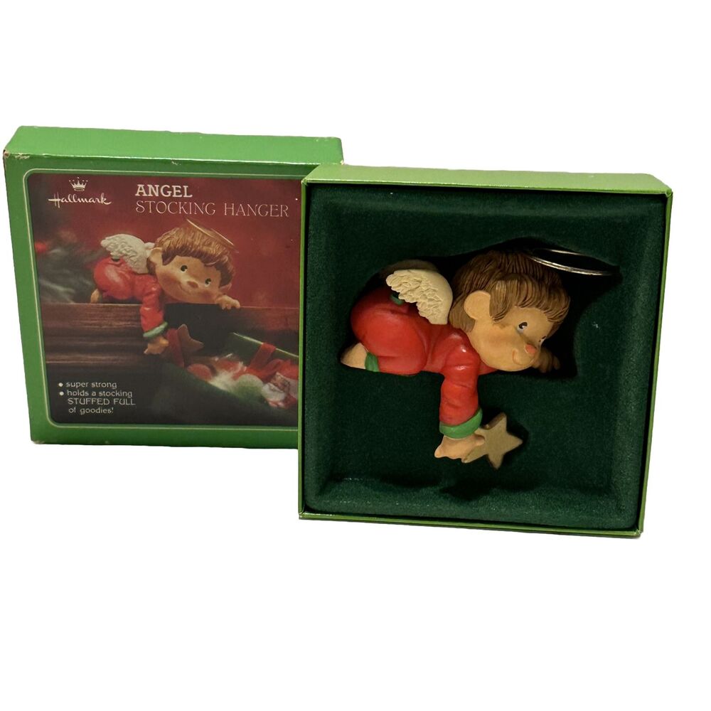 Vintage Hallmark Stocking Hanger Holder Angel Halo w/ Box Christmas Presents